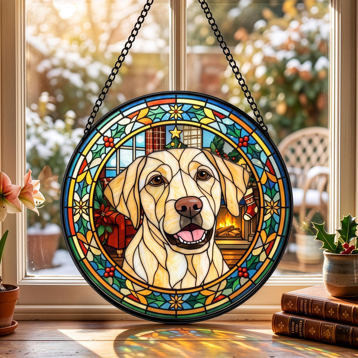 Custom Pet Portrait Suncatcher, Personalized Stained Glass 11.8" L