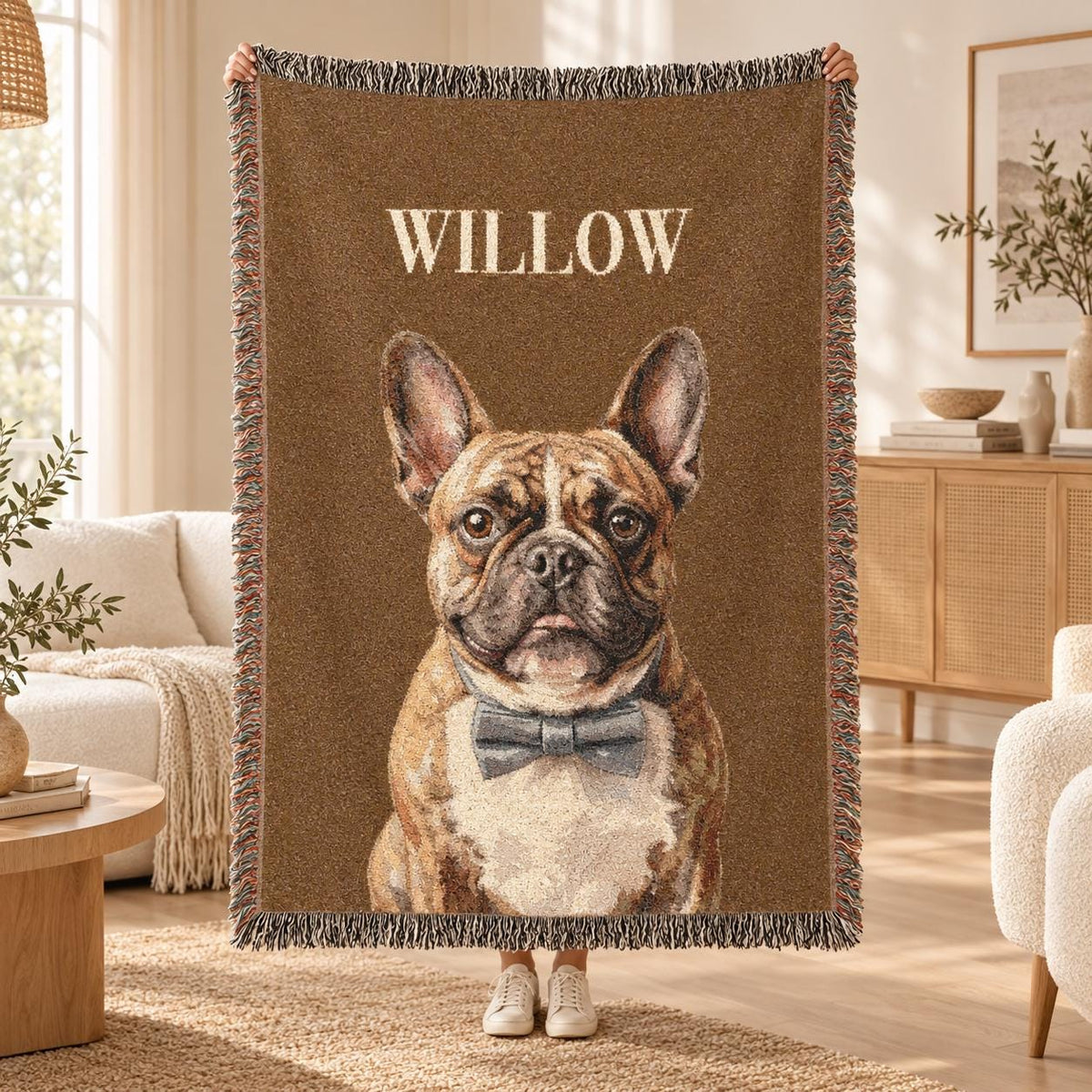 Custom Pet Photo Blanket, Woven Cotton Throw 50x60, Memorial Gift
