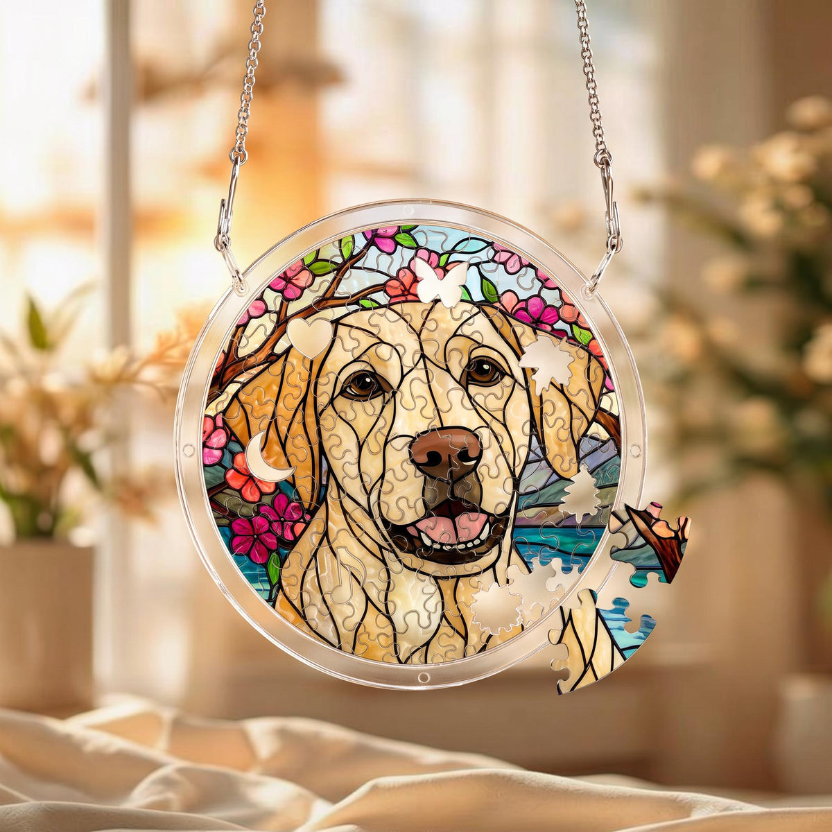 Dog Cat Memorial Suncatcher, Acrylic Stained Glass Ornament 8.2 In