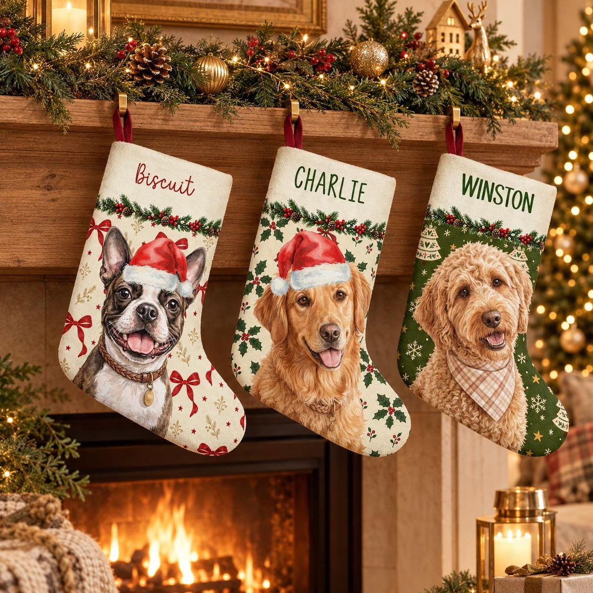 Custom Pet Photo Stocking, Personalized Dog Stocking, 18 Inch USA
