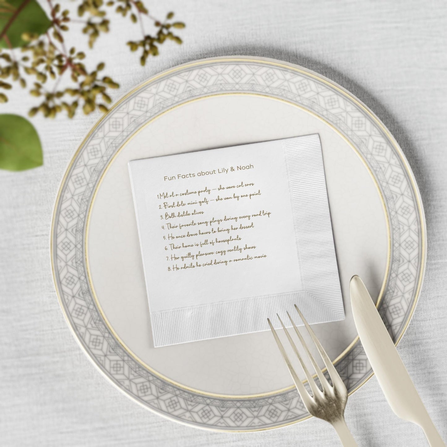 Trivia Fun Facts Custom Bar Napkins for Wedding, Birthdays, Party