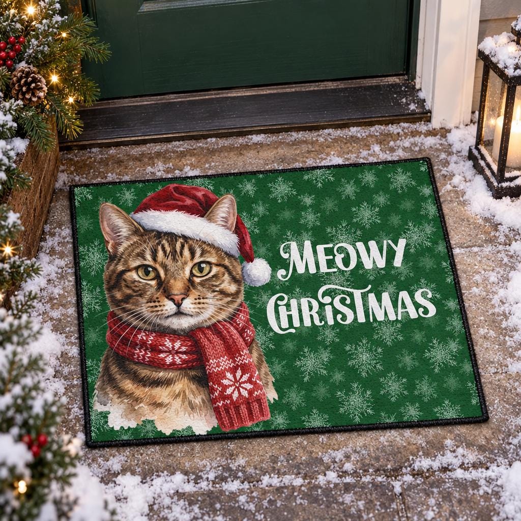 Custom Pet Doormat, Watercolor Dog Portrait Holiday Welcome Mat XL