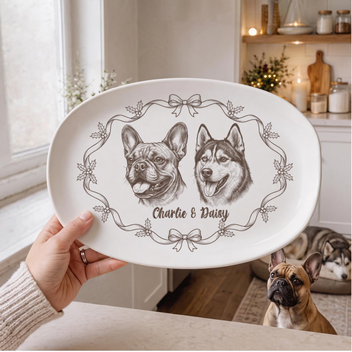 Custom Pet Cookie Plate, Personalized 13.9x9.96in Holiday Platter