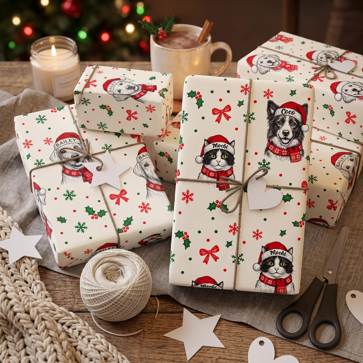 Custom Pet Wrapping Paper, Personalized Dog & Cat Christmas 30x72