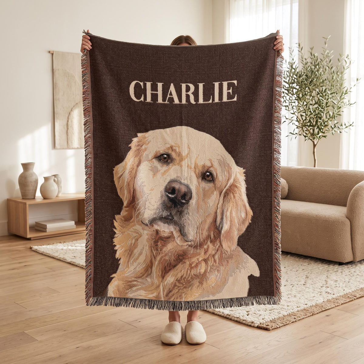 Custom Pet Photo Blanket, Woven Cotton Throw 50x60, Memorial Gift