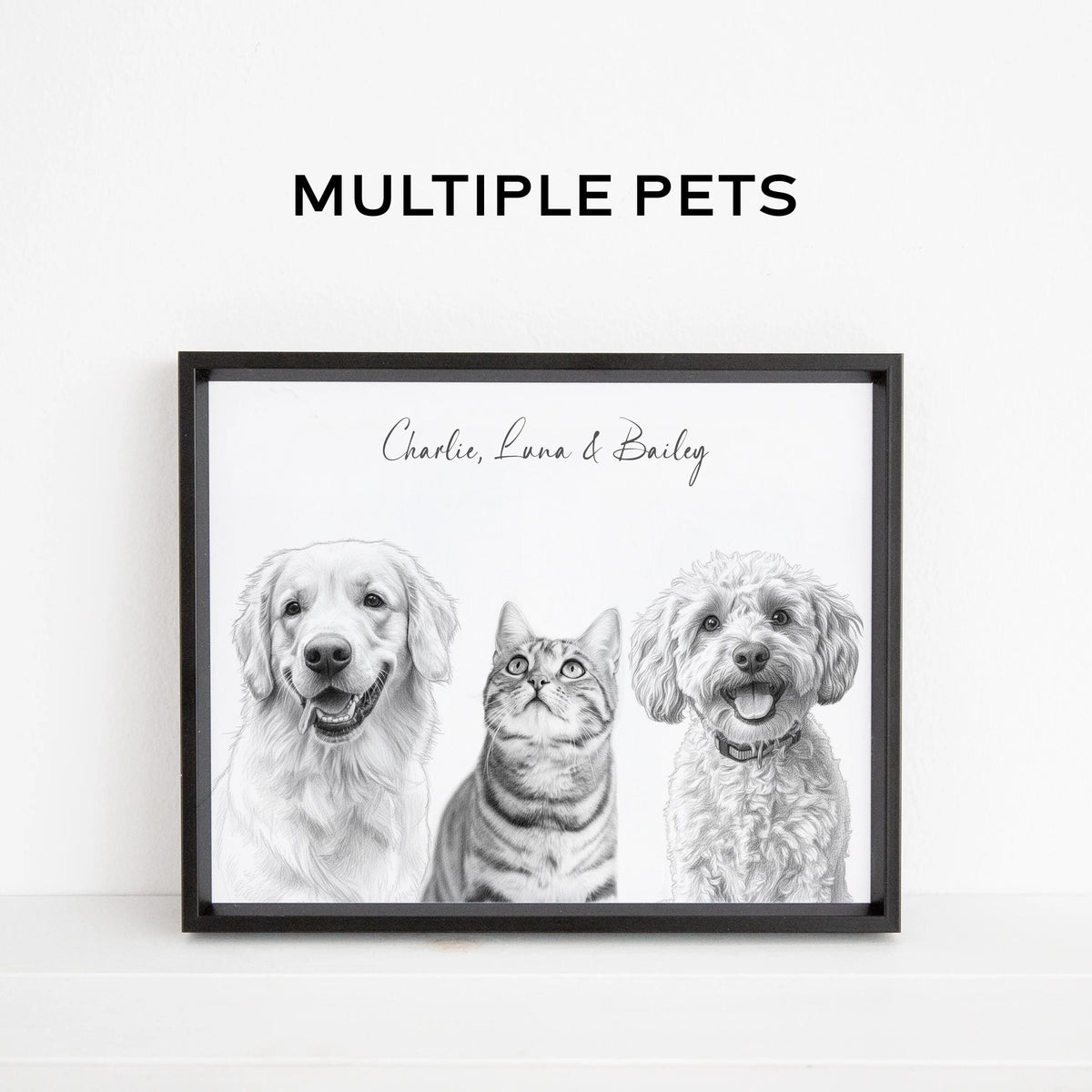 Custom Pet portrait sketch from photo, Personalized Cat Portrait, pet remembrance, Digital pencil sketch art, Custom Dog Portrait Drawing ax