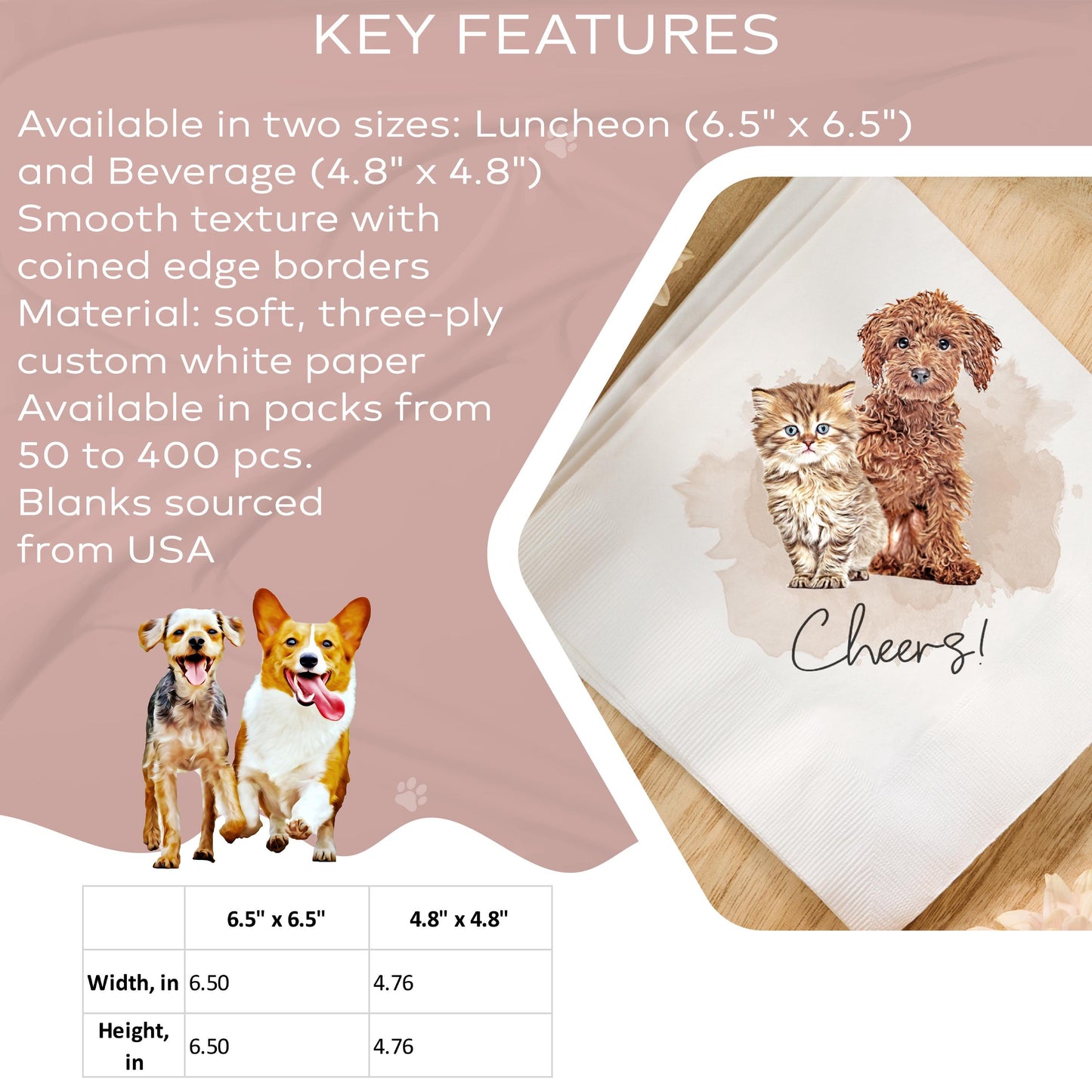 Custom Pet Cocktail Napkins watercolor