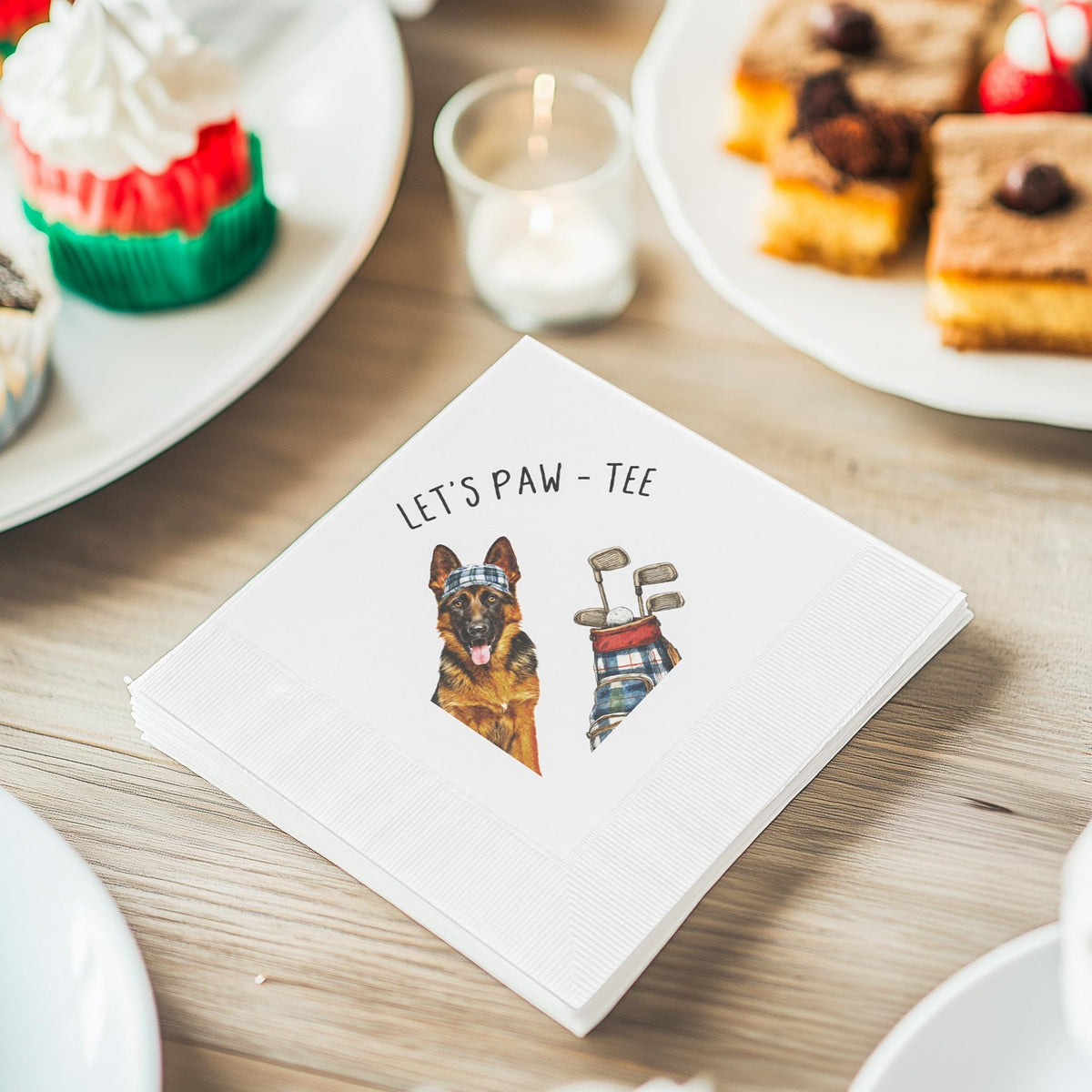 Custom Pet Golf Napkins, Golf themed party, Bachelor Party cocktail napkins, personalized dog napkins, dog wedding decor, Let's par tee