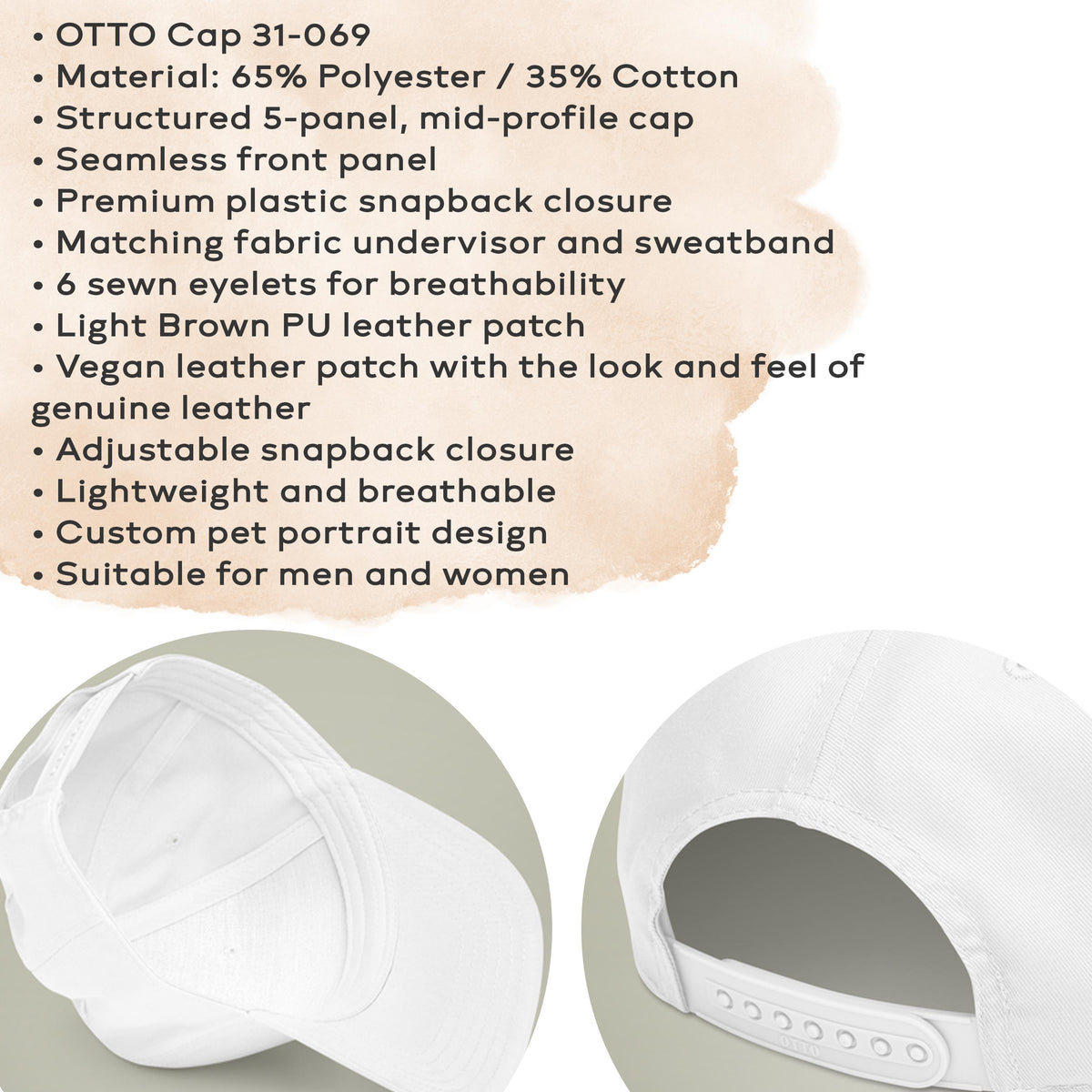 Custom Pet Portrait Hat' Leather PU Patch Watercolor Dog Art Caps