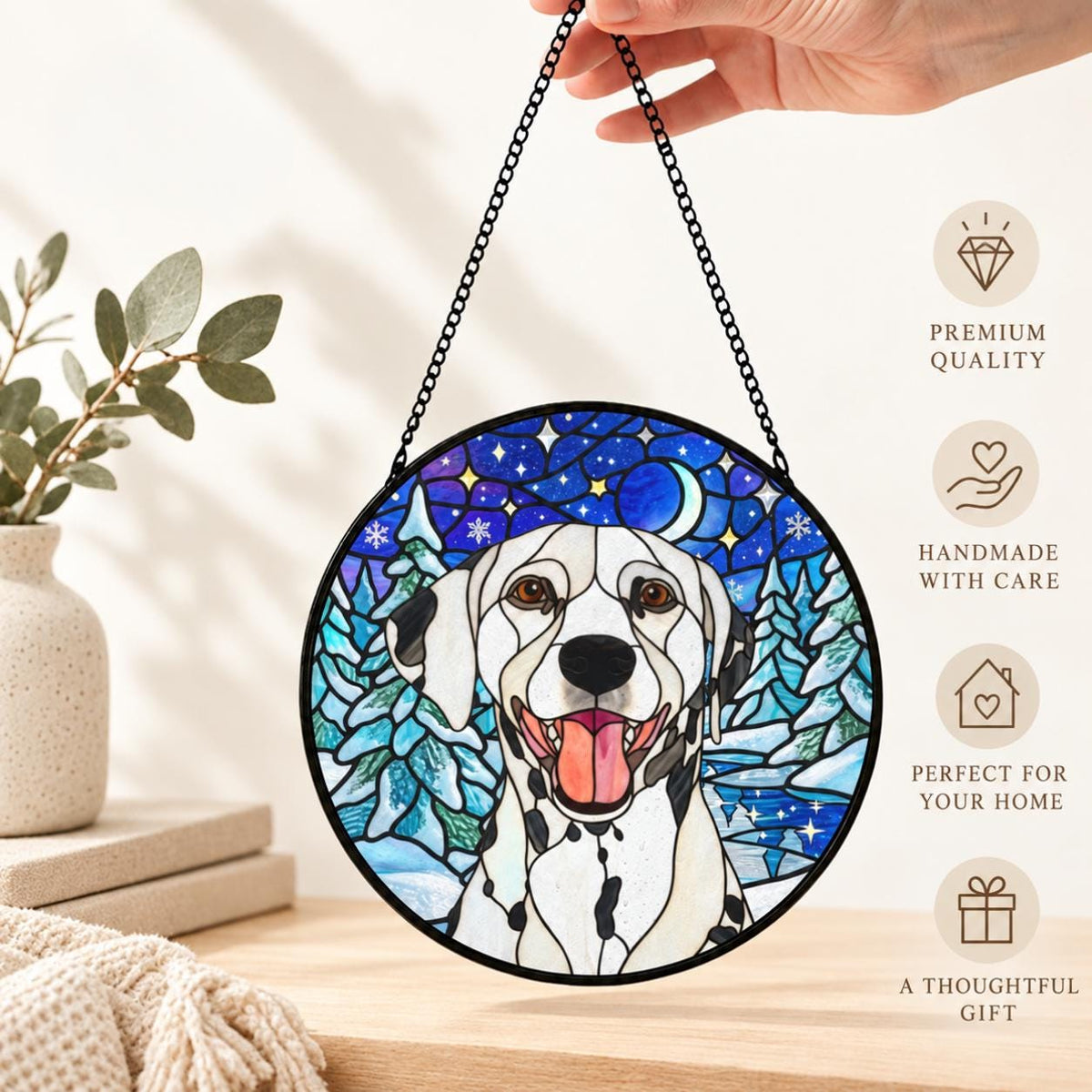Custom Pet Portrait Suncatcher, Personalized Stained Glass 11.8" L