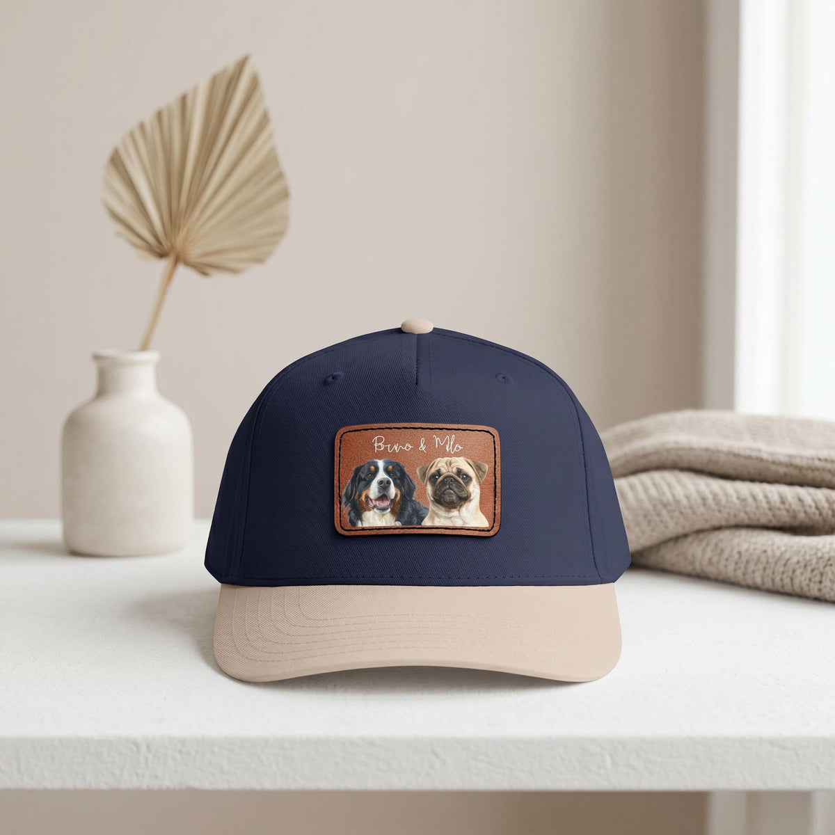 Custom Pet Portrait Hat' Leather PU Patch Watercolor Dog Art Caps