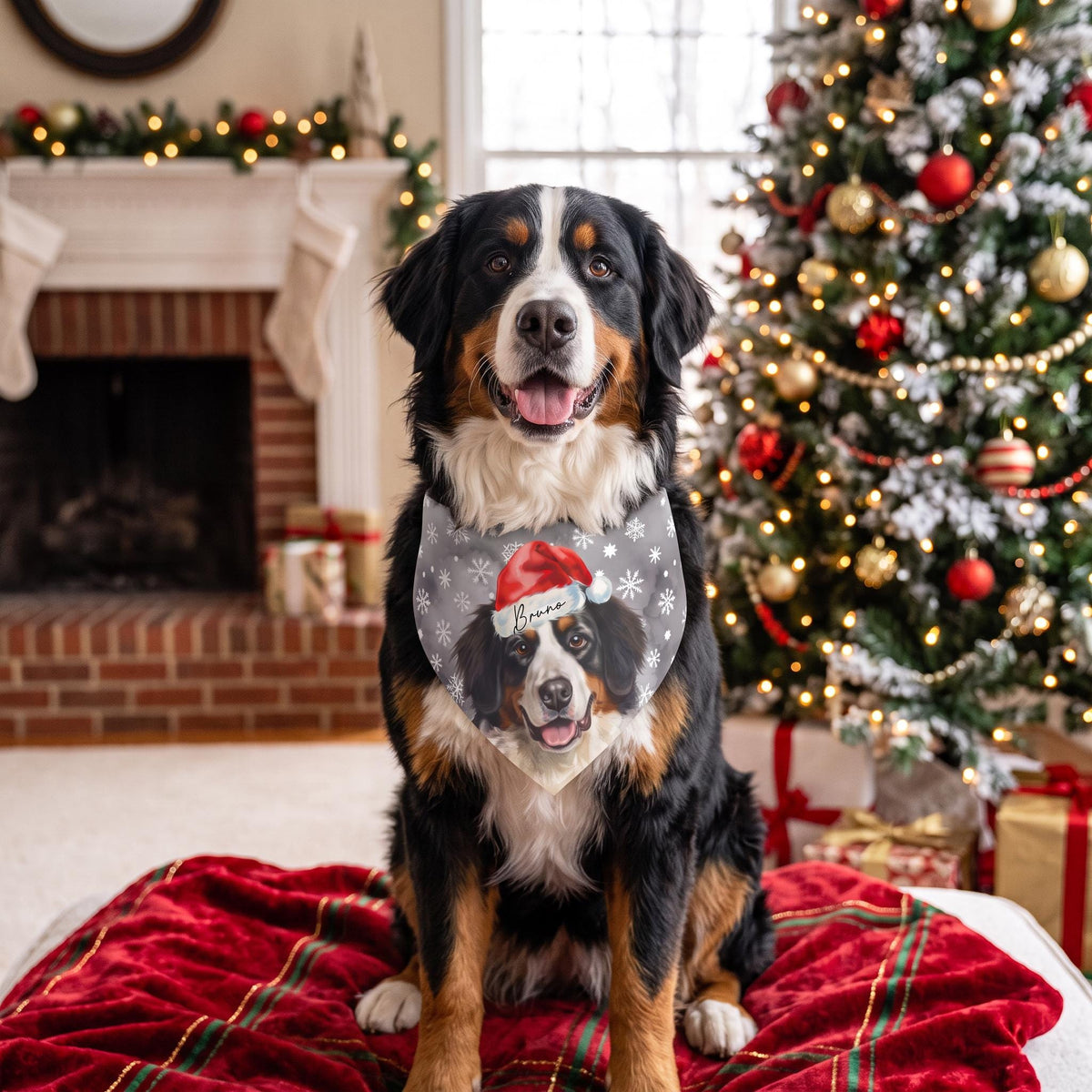 Custom Dog Face Bandana, Personalized Christmas Pet Photo-Snowflake