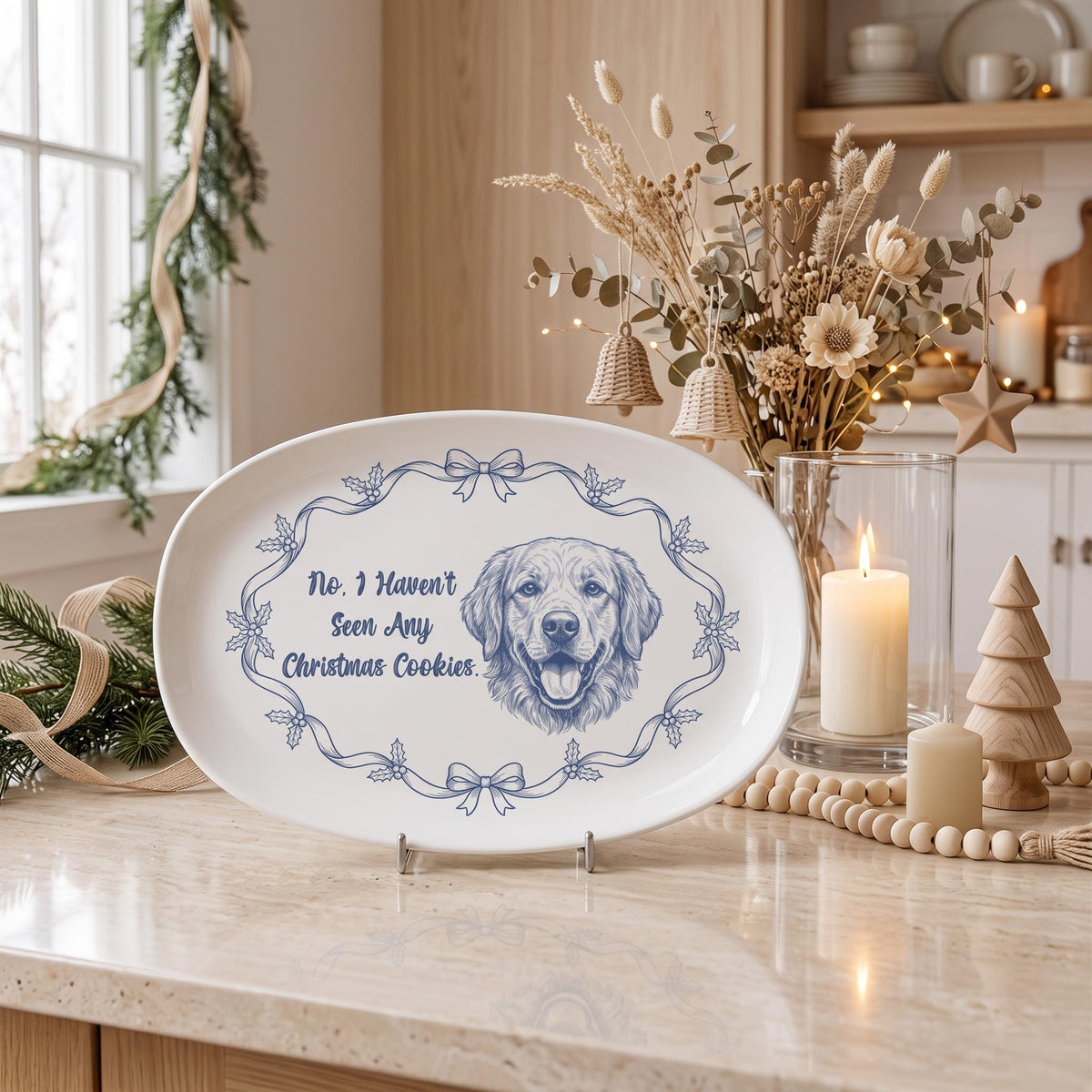 Custom Pet Christmas Plate, 13.9x9.96 Oval Melamine Personalized!
