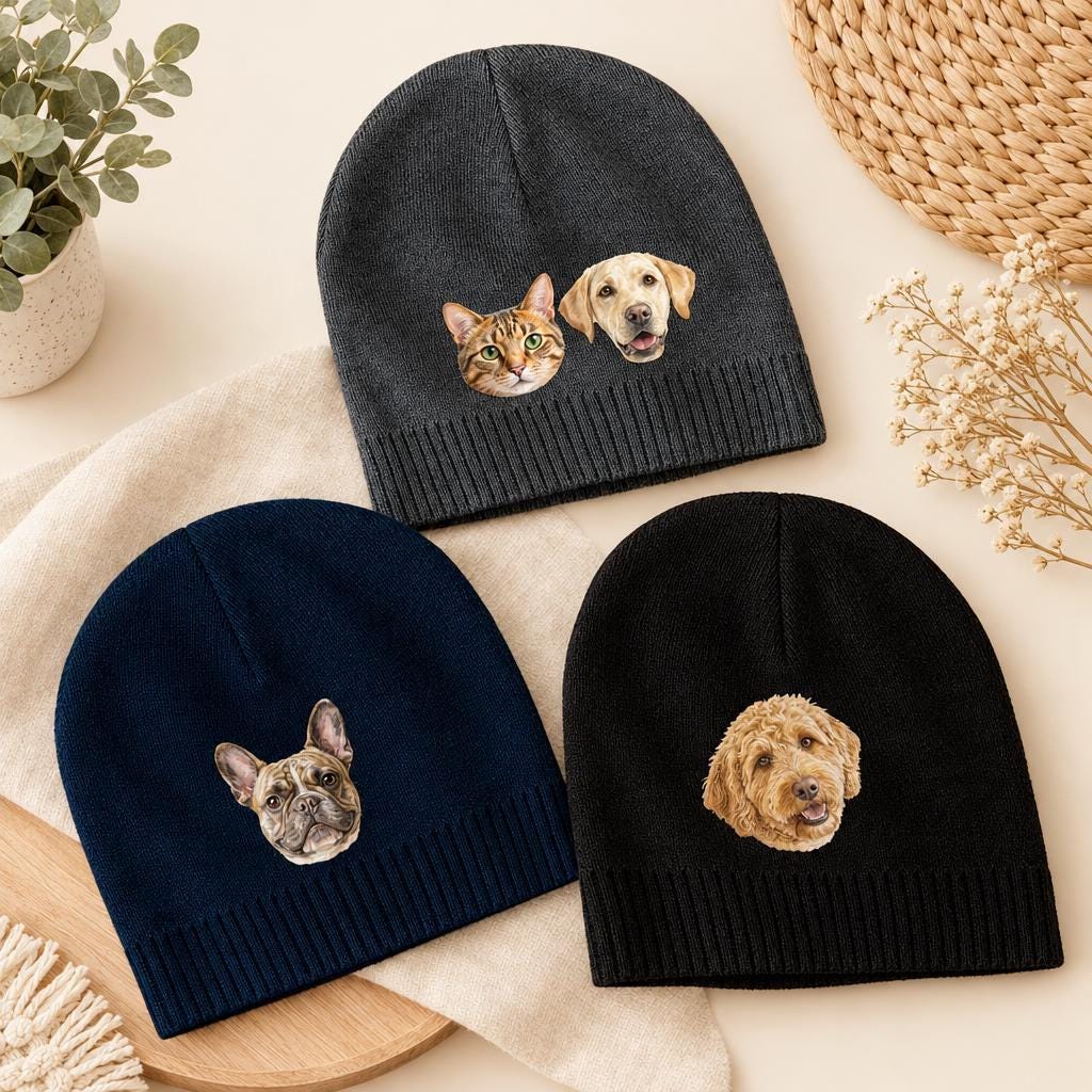 Custom Pet Beanie, Personalized Photo Dog Portrait Hat, Cozy Gift