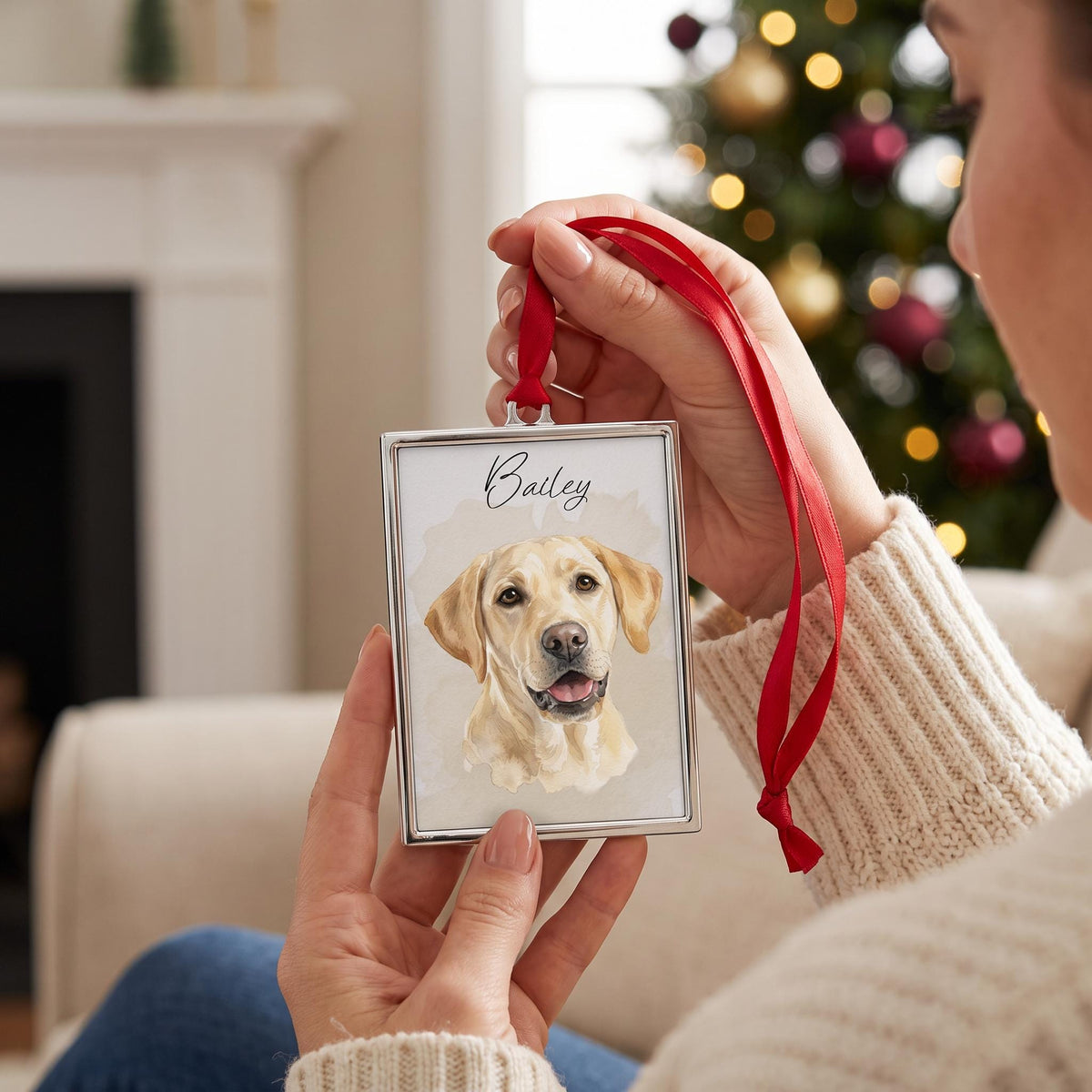 custom pet portrait ornament, Watercolor 3.5x2.3in Memorial Gift.