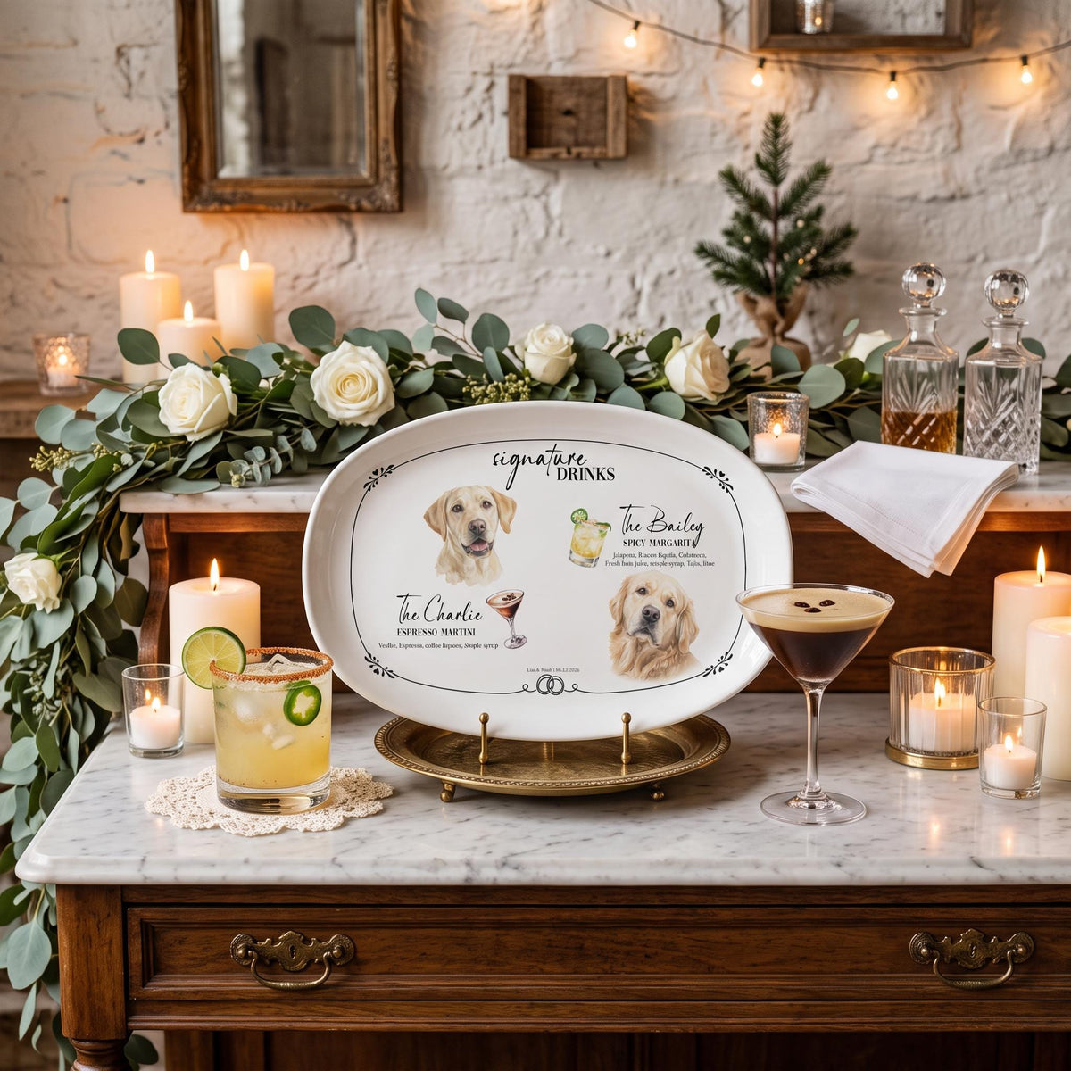 Custom Pet Wedding Sign', Watercolor Pet Drinks Plate 13.9 x 9.96