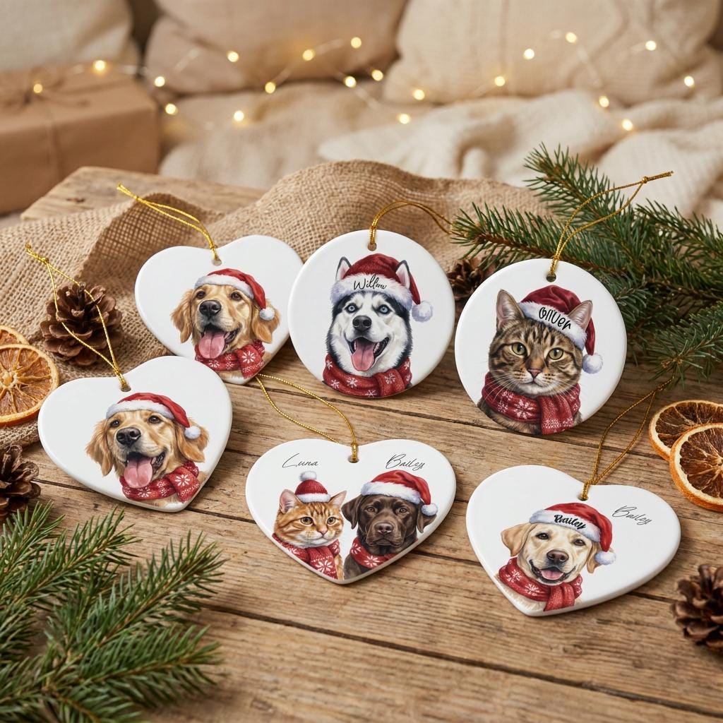 Custom Pet Photo Ornament, Personalized Ceramic Photo Memorial To