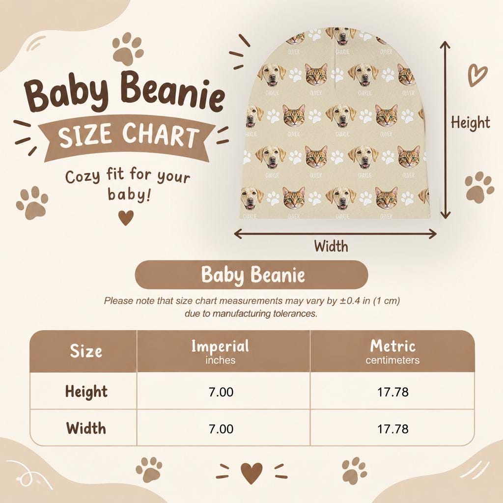 Custom Pet Baby Beanie, Personalized Dog Face Newborn Hat 0-6 Mos