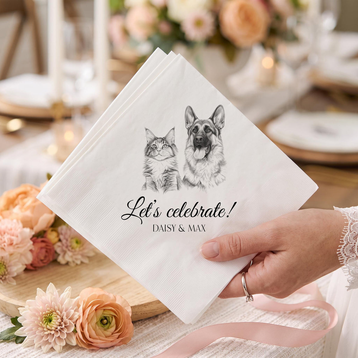 Custom pet cocktail napkins' Dog Sketch Napkins Wedding Bar Favors