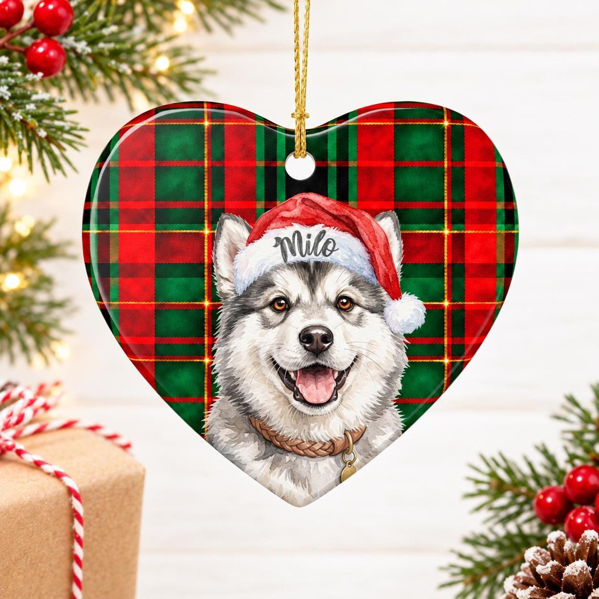 Custom Pet Ornament, Watercolor Keepsake, Ceramic Heart 3.2in Box