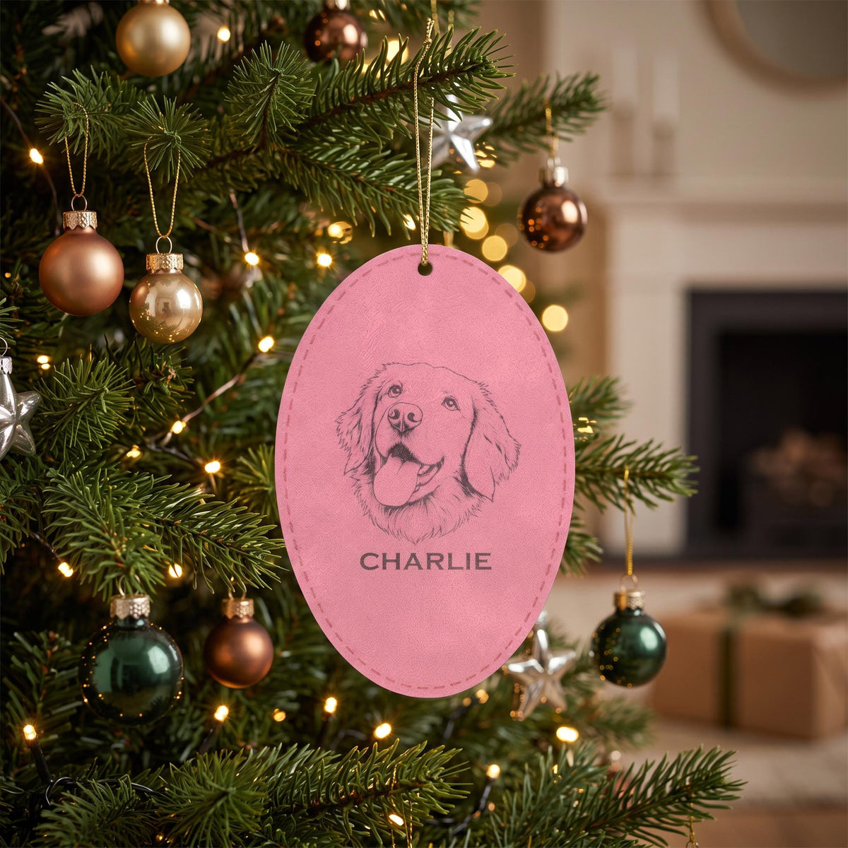 Custom Pet Engraved Leatherette Ornament, Personalized Dog loss Gift, Christmas Dog Ornament, Dog mom gifts, Leather Anniversary Ornament