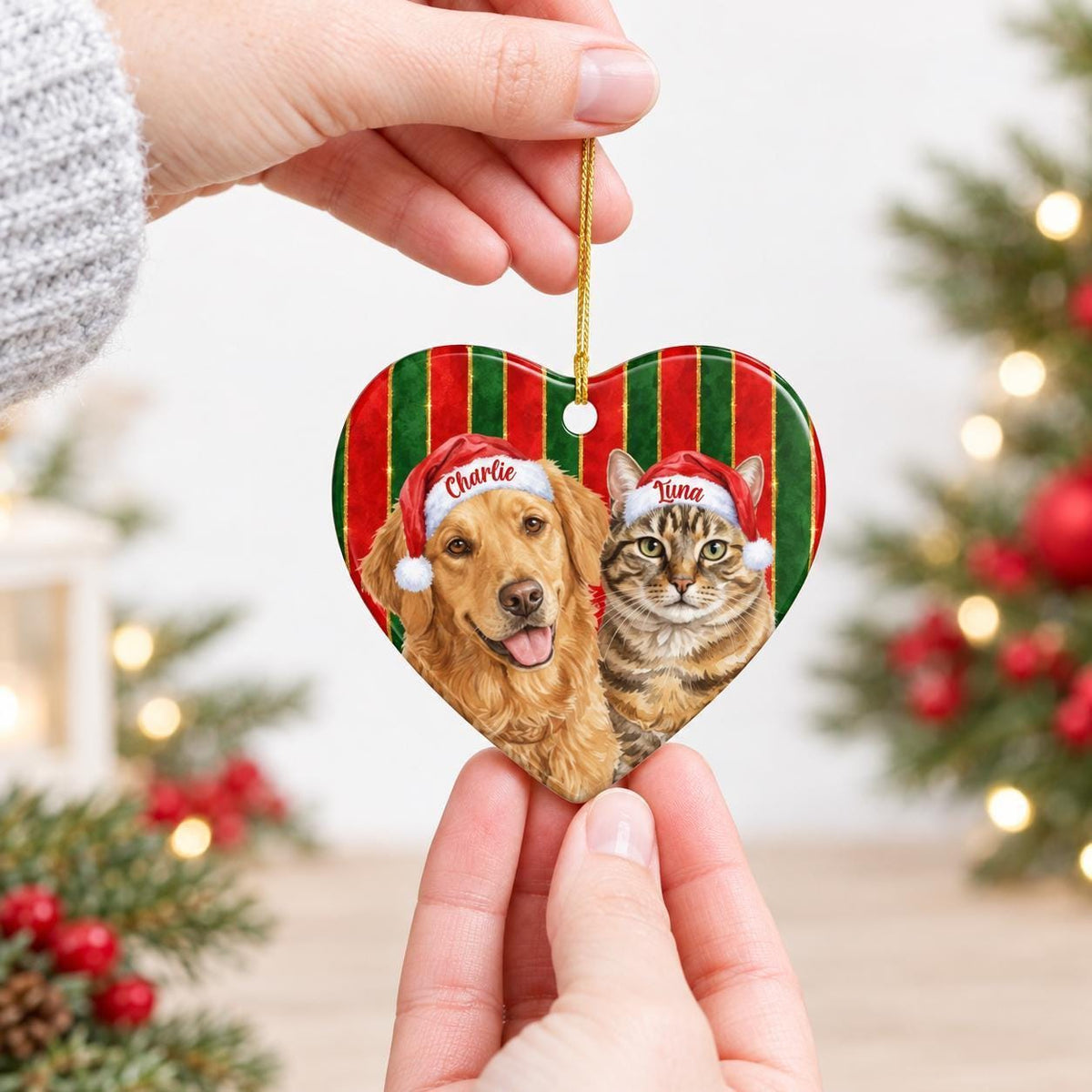 Custom Pet Ornament, Watercolor Keepsake, Ceramic Heart 3.2in Box