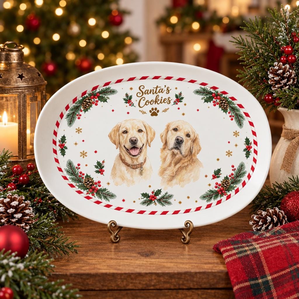 Custom Pet Christmas Plate, Personalized 13.9×9.96in Melamine For