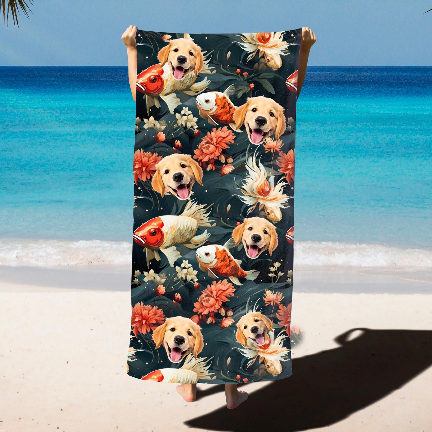 Personalized Pet Beach Towel from photo, Custom Dog Photo Tropical Beach Towel, Dog face Pool Towel, Custom Cat Beach Towel, Dog Lover Gift