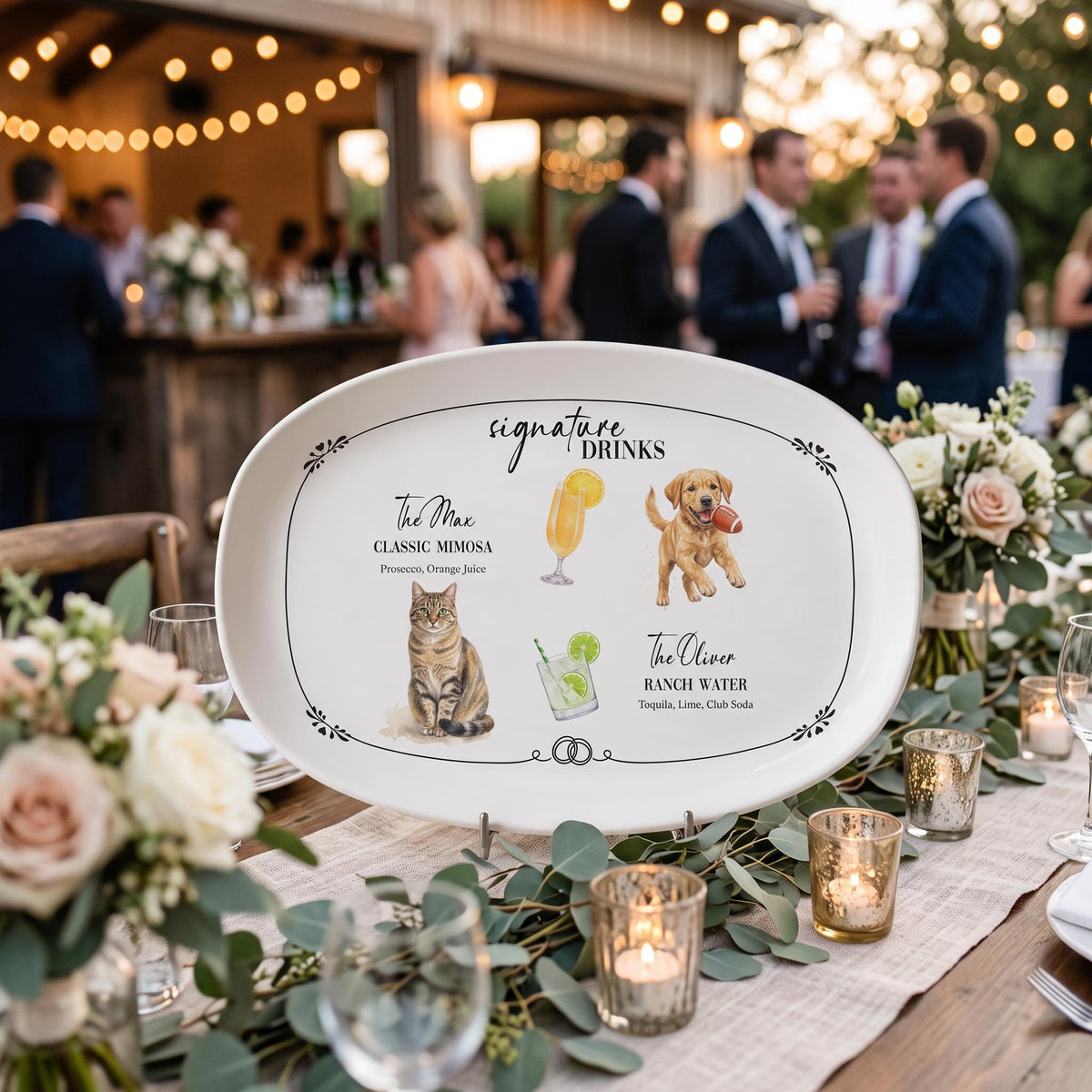Custom Pet Wedding Sign', Watercolor Pet Drinks Plate 13.9 x 9.96