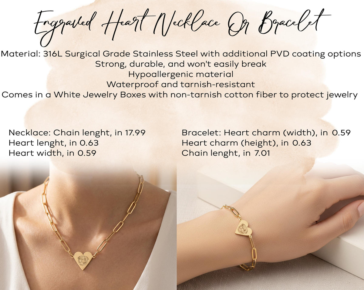 Custom Pet Photo Jewelry, 18K Gold Heart Charm Necklace, Bracelet