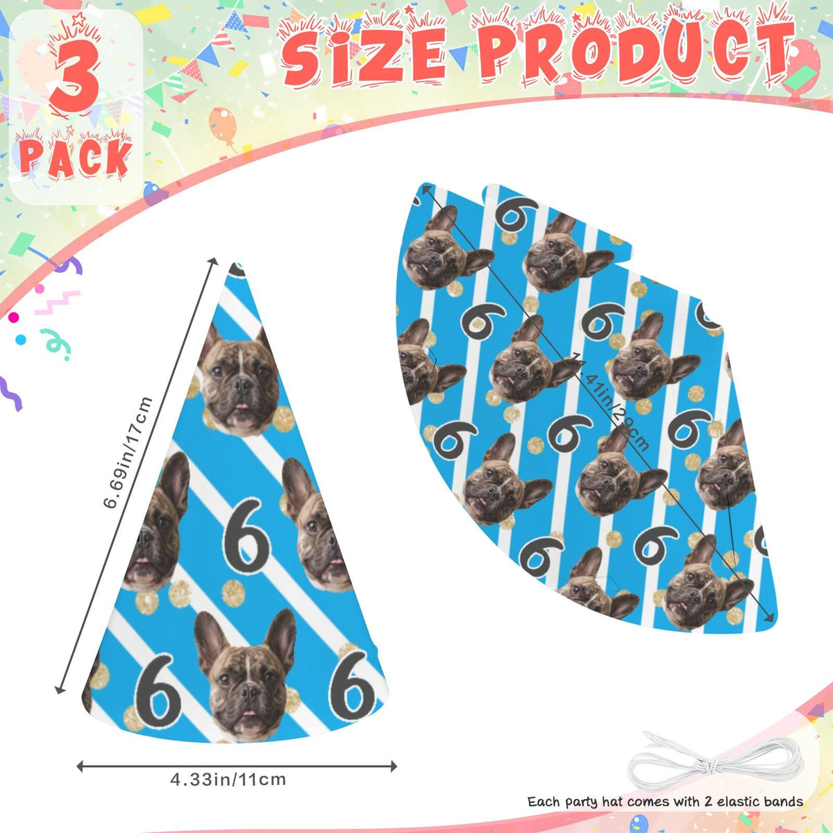 Custom Pet Party Hat, Personalized Photo Dog Cat Birthday 17x11cm