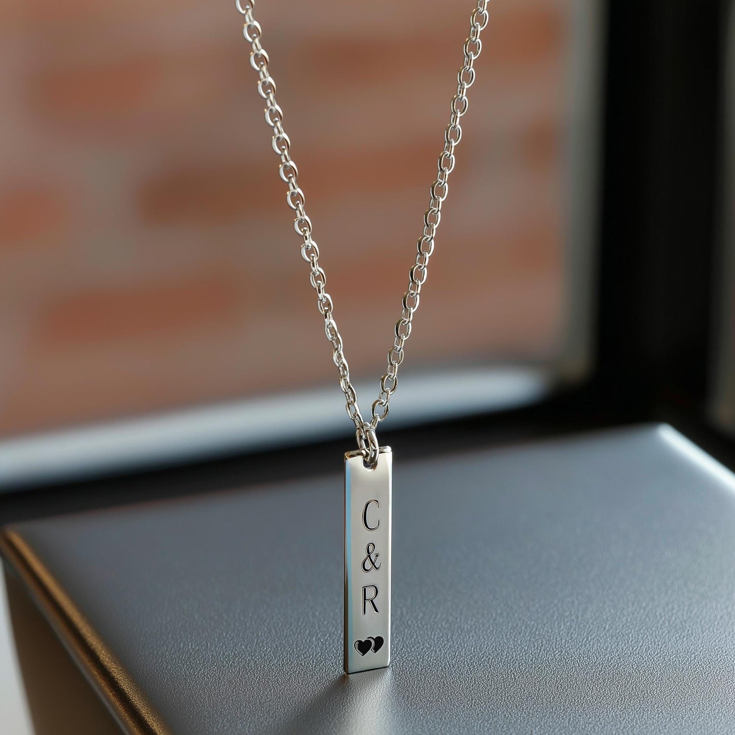 Custom Engraved Bar Necklace with name, 18k Gold Personalized Minimalist Bar Necklace, Vertical Bar Necklace, Nameplate necklace, initials