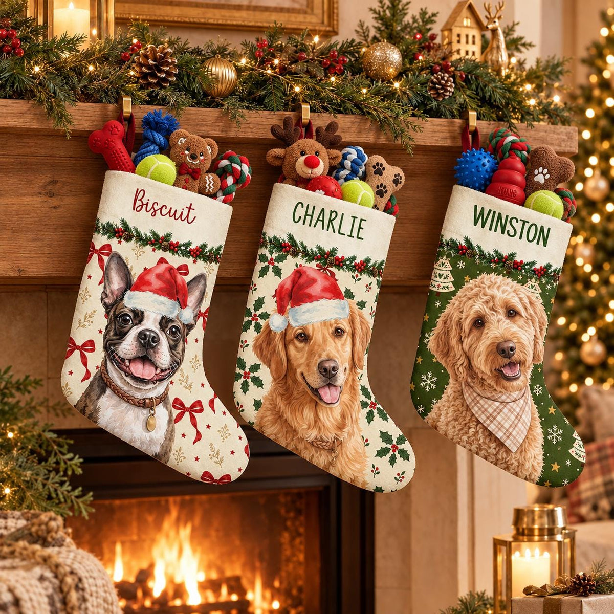 Custom Pet Photo Stocking, Personalized Dog Stocking, 18 Inch USA