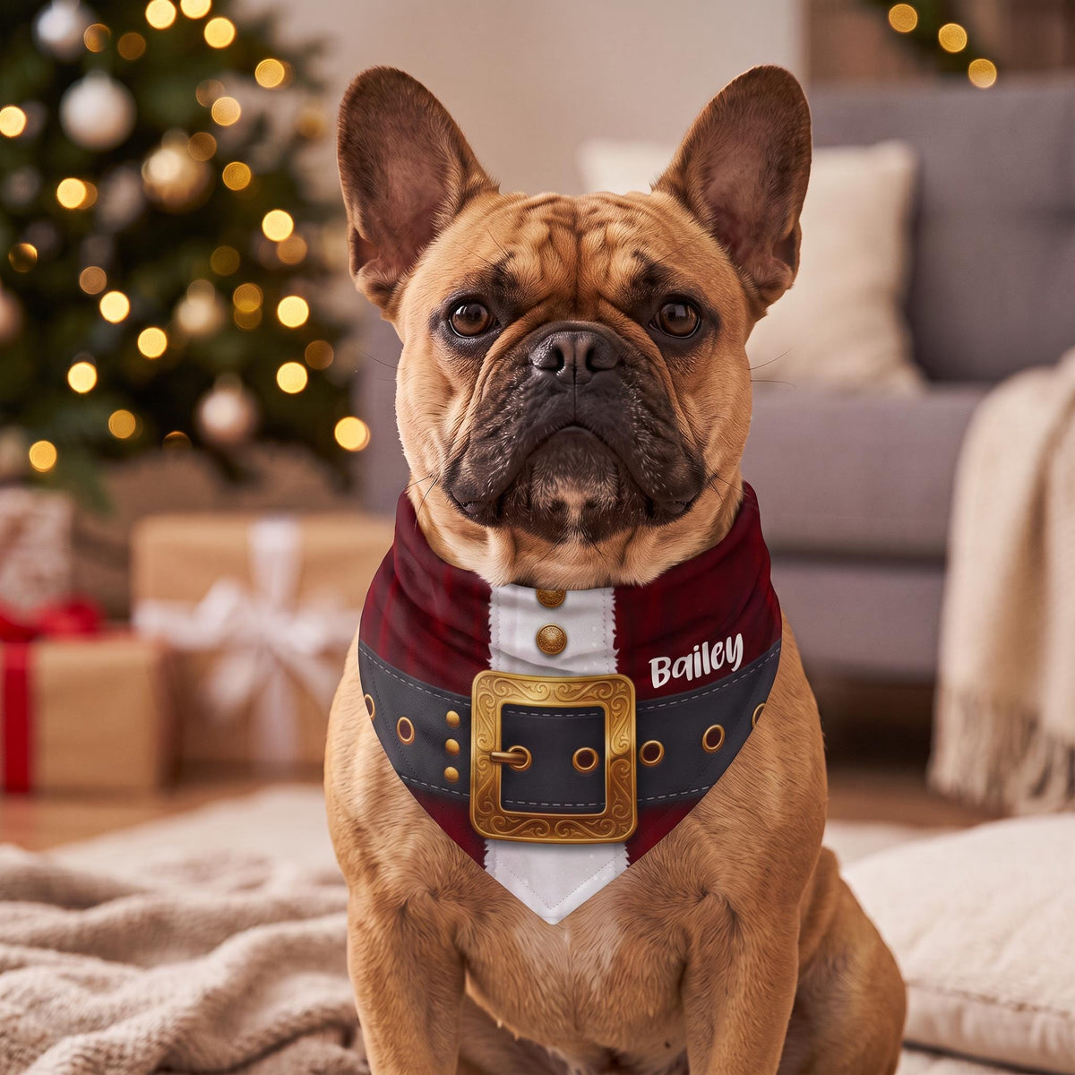 Personalized Christmas Dog Bandana, Custom Name Plaid, Large Pet Cozy