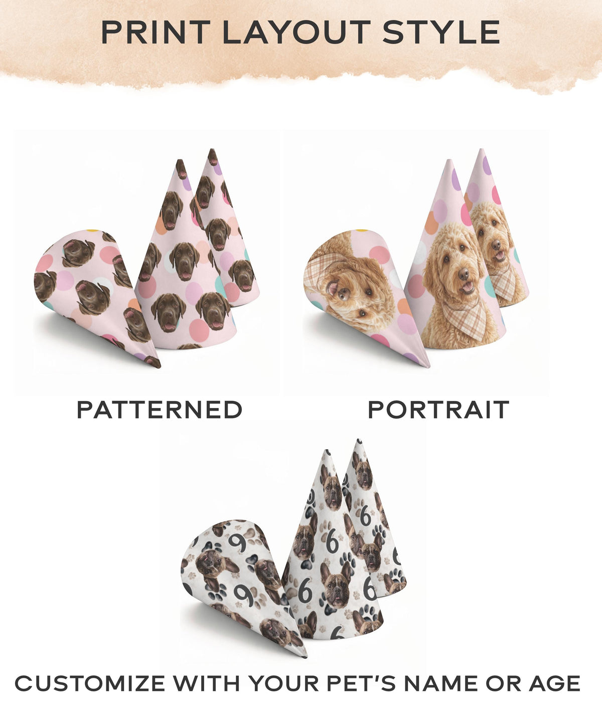 Custom Pet Party Hat, Personalized Photo Dog Cat Birthday 17x11cm