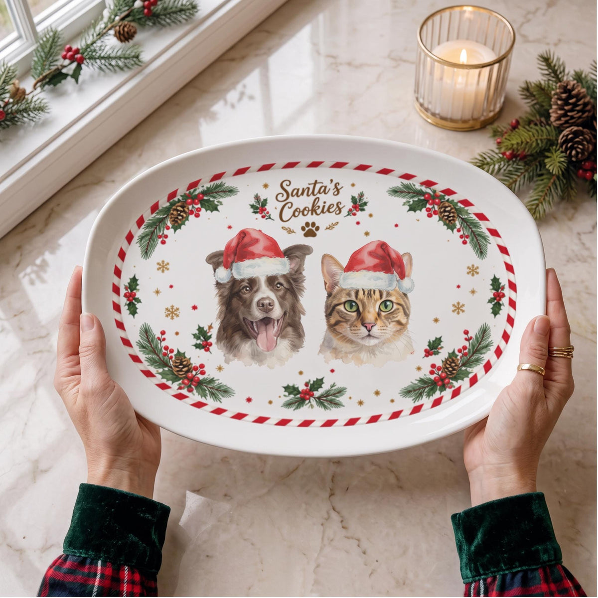 Custom Pet Christmas Plate, Personalized 13.9×9.96in Melamine For