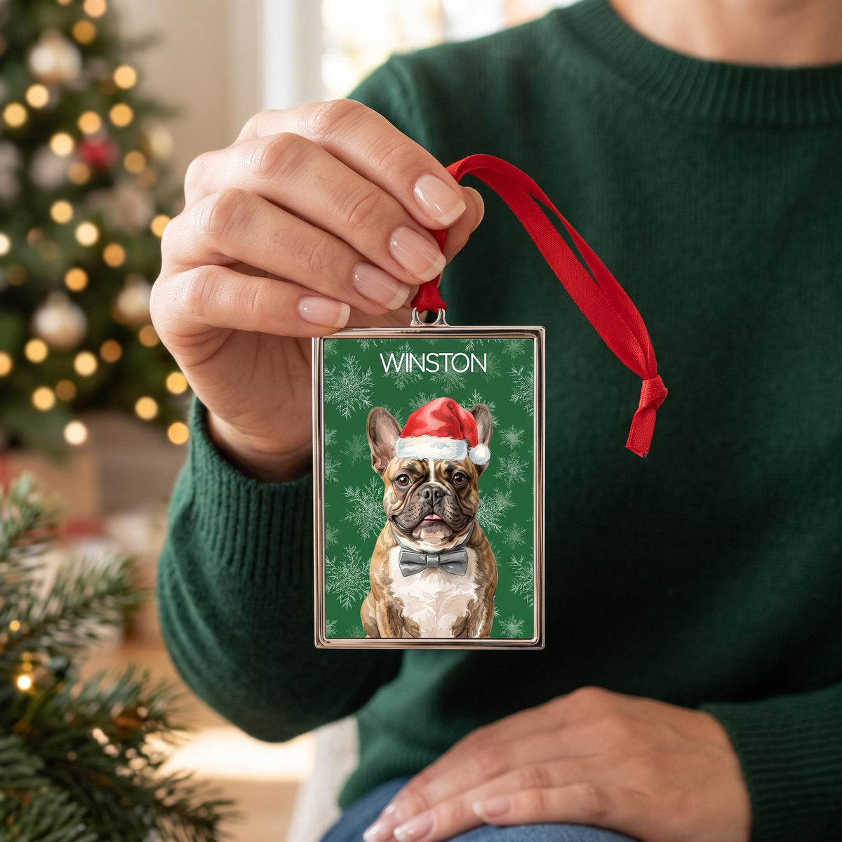 Custom Pet Portrait Ornament, Watercolor Metal 3.5" x 2.30" Frame