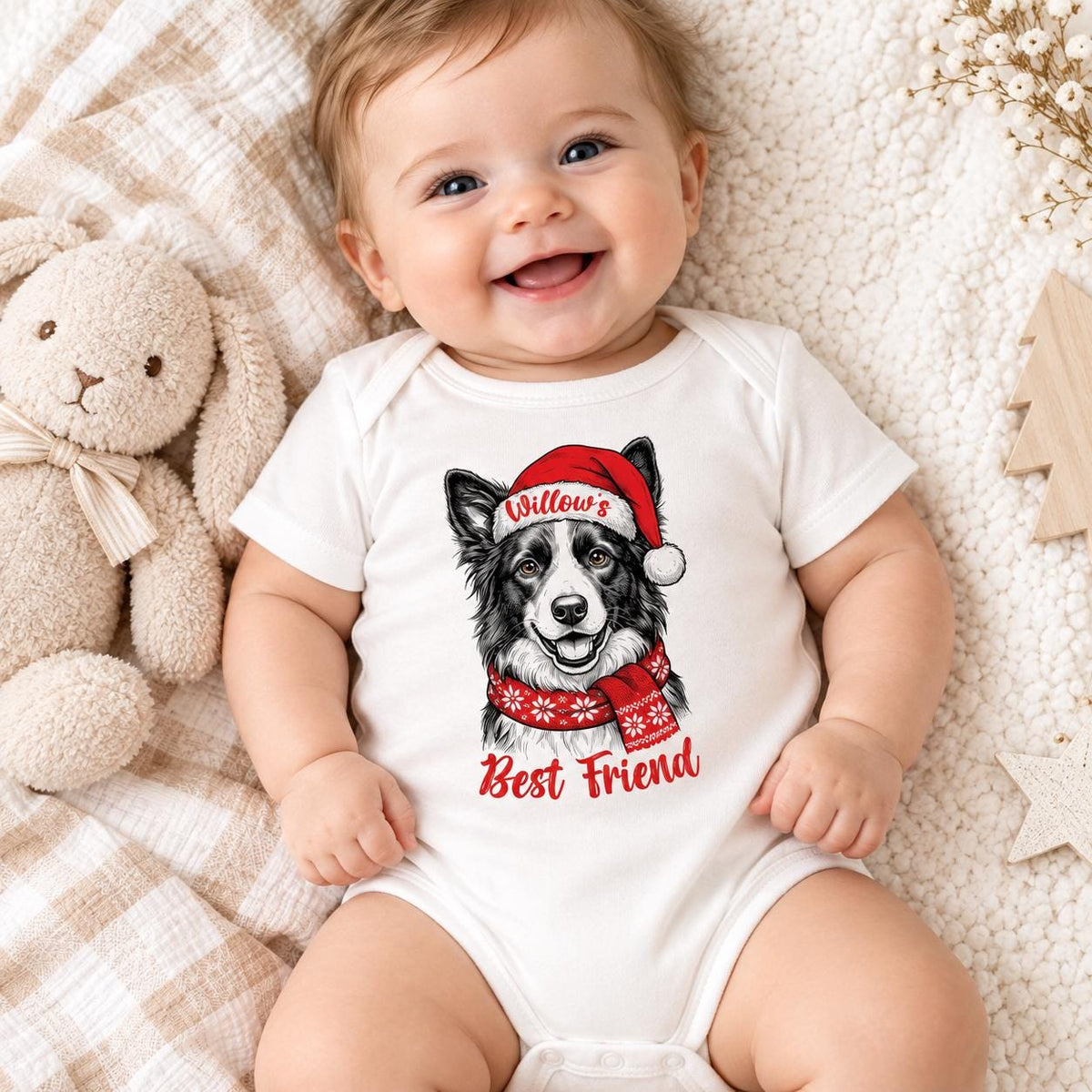 Custom Pet Photo Onesie, Baby Christmas Watercolor Pet Portraits!