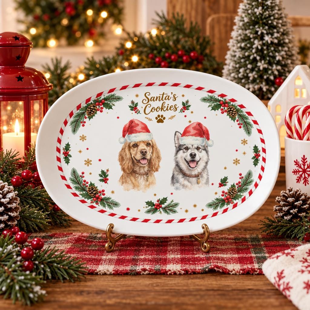 Custom Pet Christmas Plate, Personalized 13.9×9.96in Melamine For