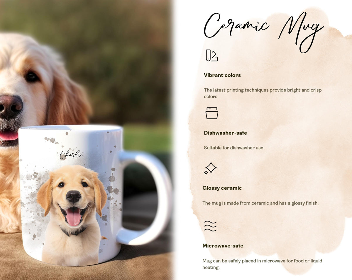 Custom Pet Portrait Mug, Watercolor Dog, 15oz XL Ceramic Mug Gift