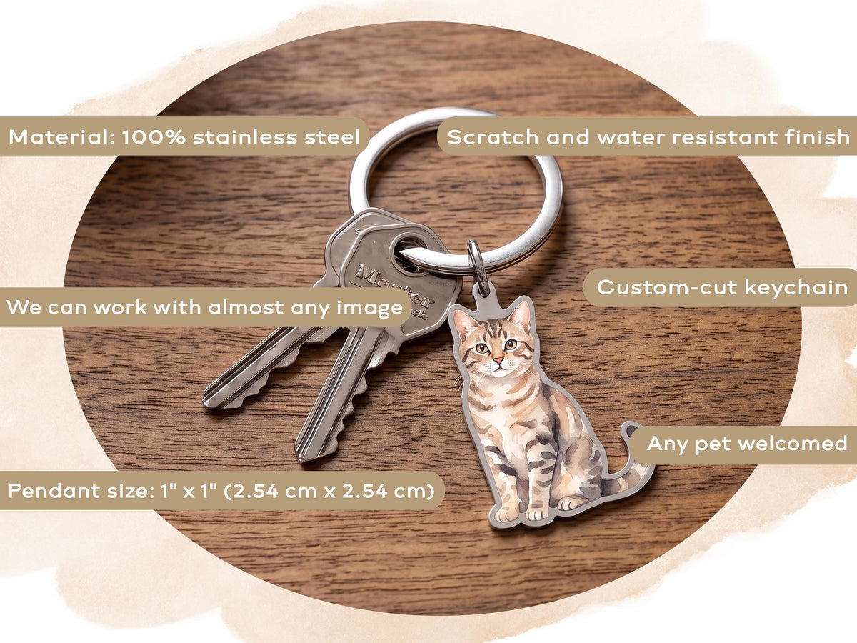 Custom Pet Keychain, Stainless Steel 1" Photo Custom-Cut Keyrings
