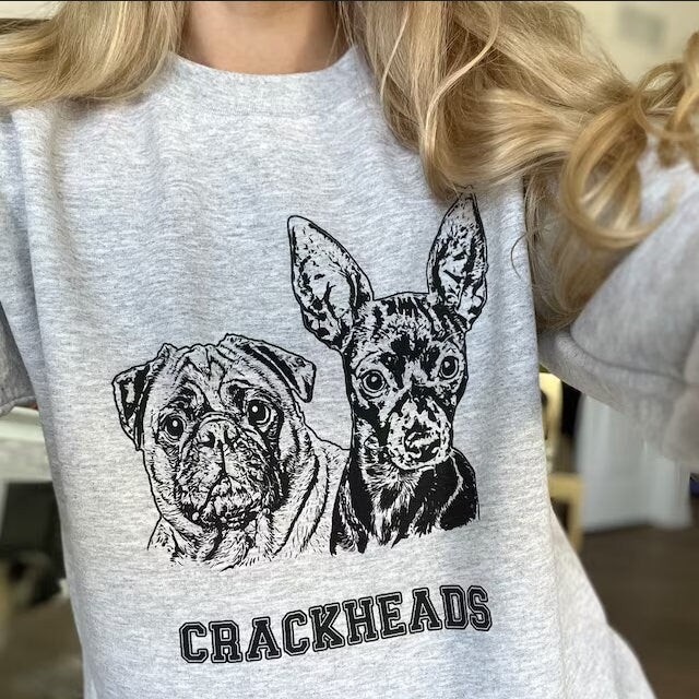 Custom Pet Portrait Sweatshirt, Photo Crewneck, Name On Sleeve XL