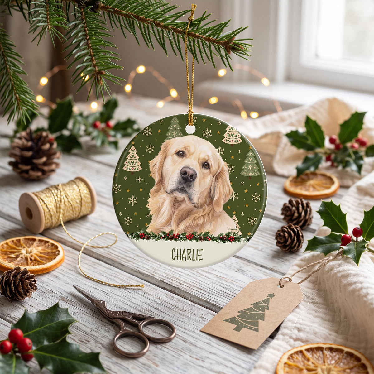 Custom Pet Ornament, Ceramic Double-Sided Photo Keepsake Gift Bag