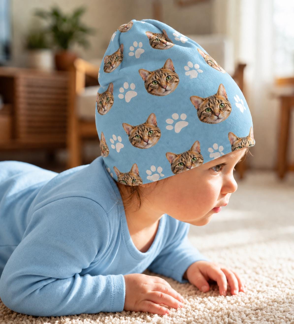 Custom Pet Baby Beanie, Personalized Dog Face Newborn Hat 0-6 Mos