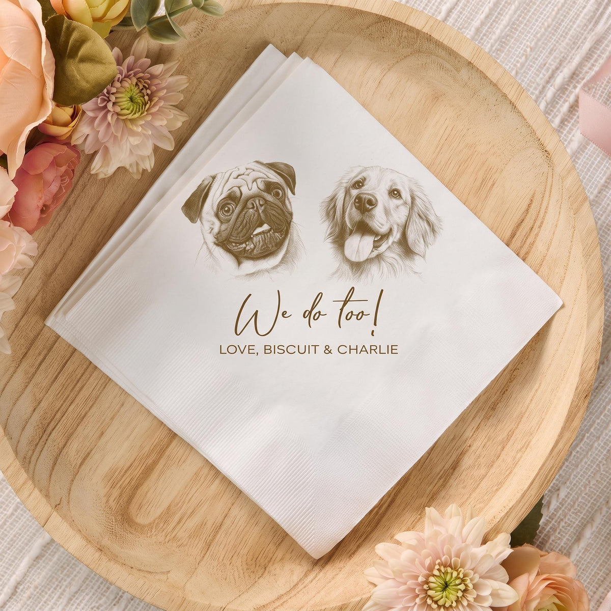 Custom pet cocktail napkins' Dog Sketch Napkins Wedding Bar Favors