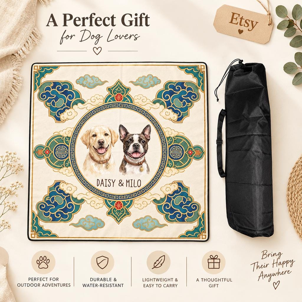 Custom Mahjong Mat' Personalized Pet 33" x 33" Watercolor Sketch.
