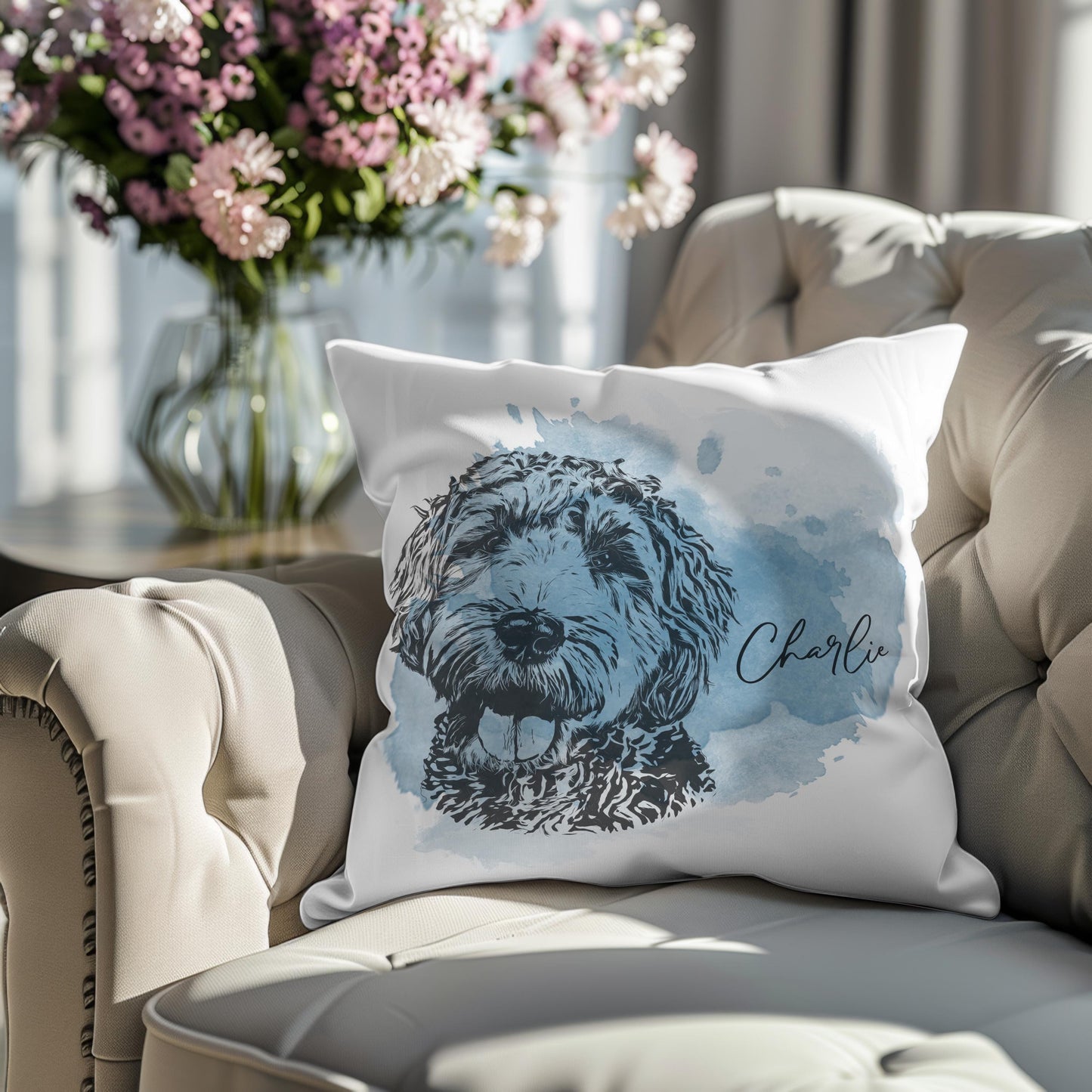 Custom Dog Watercolor Pillow
