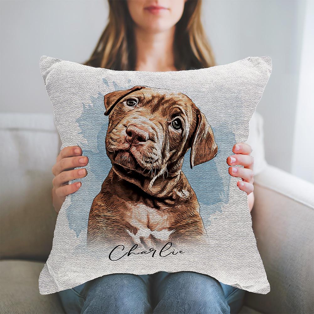 Custom Pet Pillow, Watercolor Dog Portrait, 16" Double-Sided.