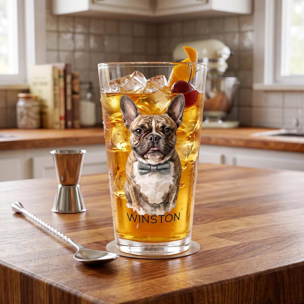 Custom Pet Cocktail Mixing Glass, Personalized Dog Cocktail Mixing Glass, Custom Cat 16oz Glass, Wedding Gift, Customized Bartending