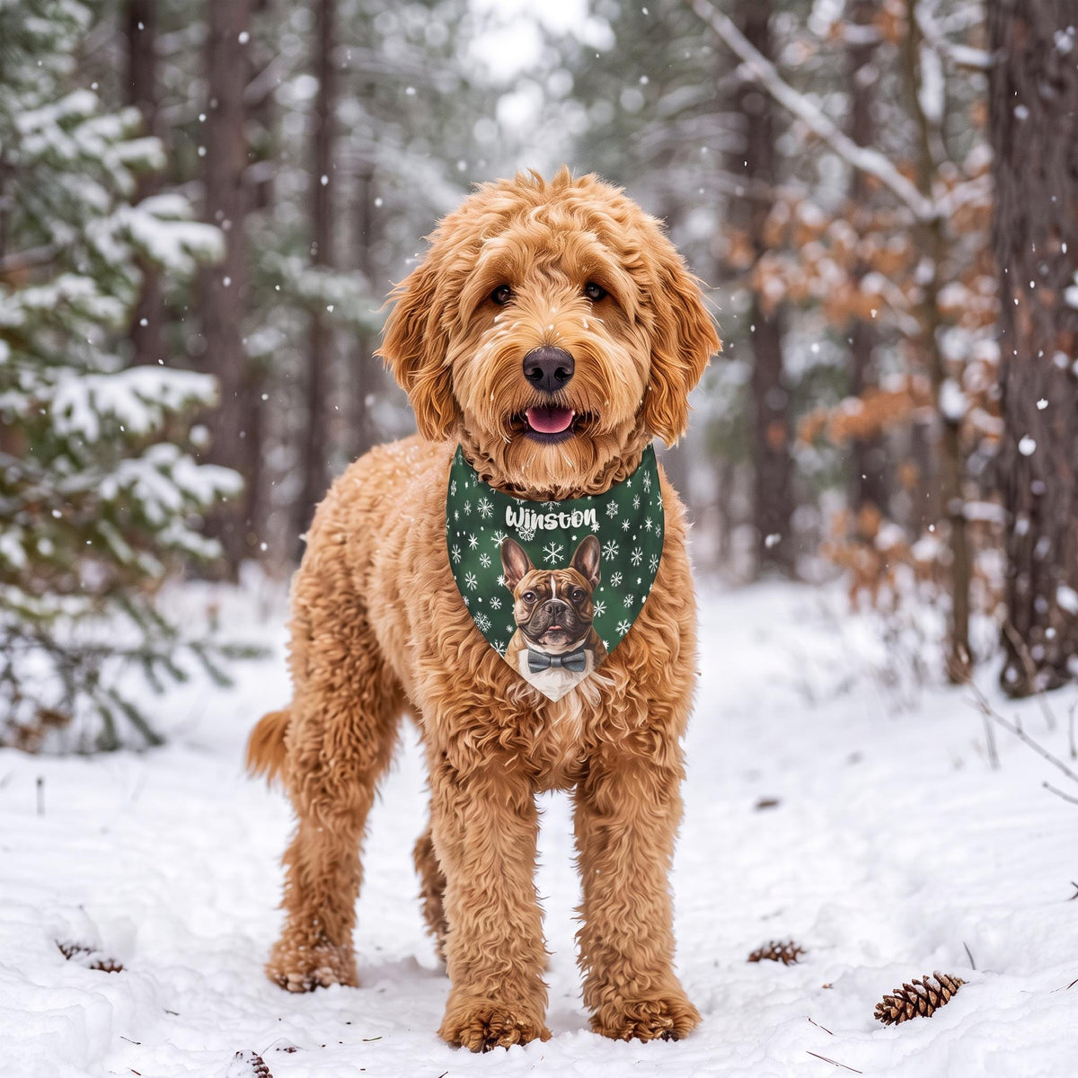 Custom Dog Face Bandana, Personalized Christmas Pet Photo-Snowflake